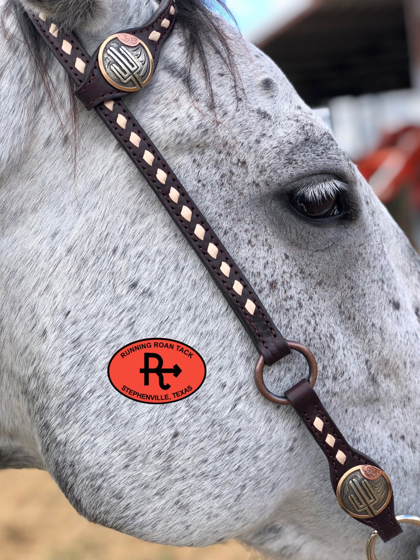 White Buckstitch Single Ear Headstall with German Silver Hardware 38"-42" Headstall10062025-01