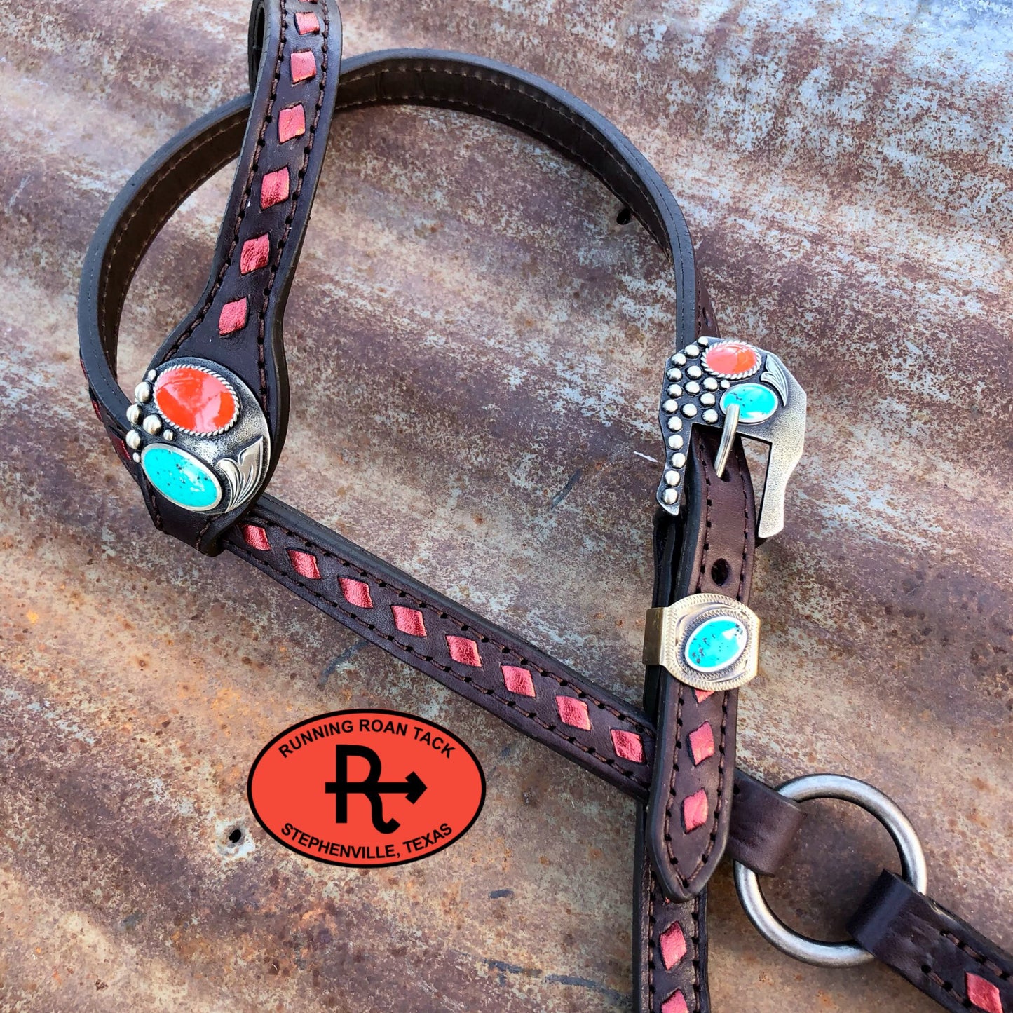 Red Buckstitch Single Ear Headstall with German Silver Hardware 35"-39" Headstall10062025-04