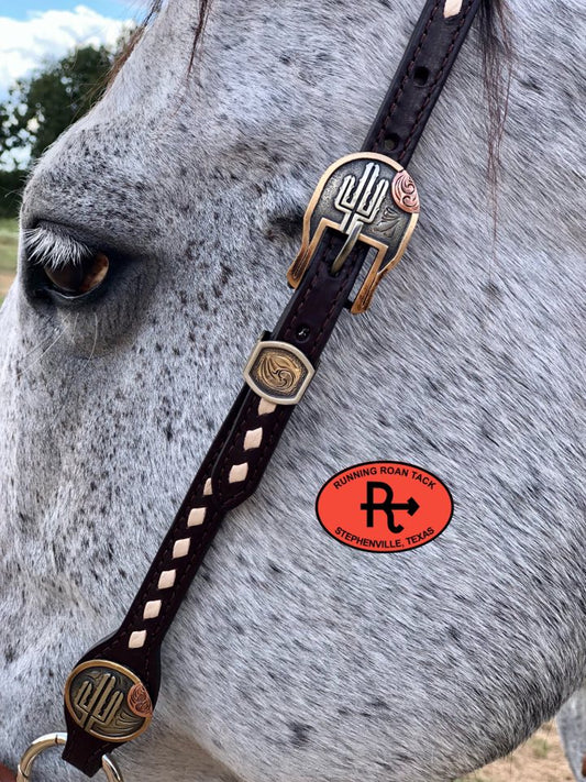 White Buckstitch Single Ear Headstall with German Silver Hardware 38"-42" Headstall10062025-01