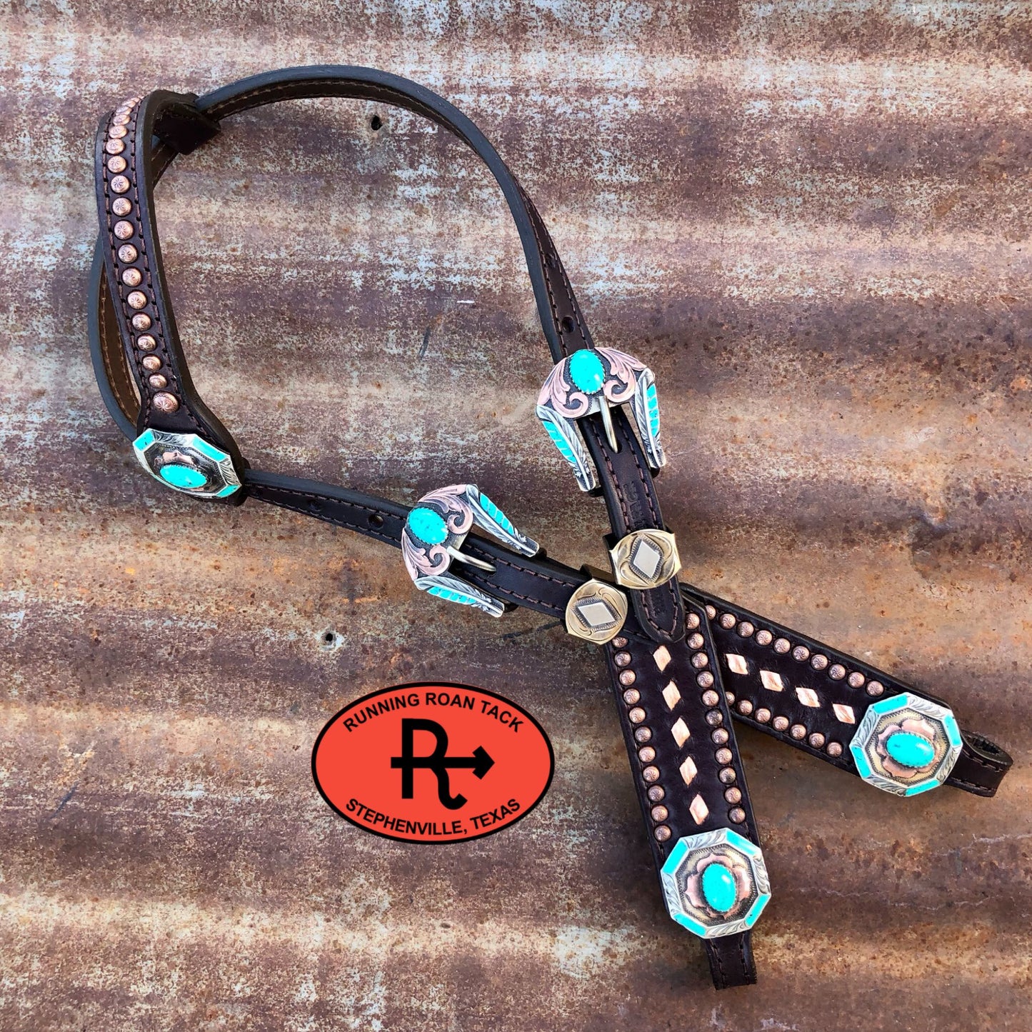 Metallic Copper Buckstitch Single Ear Headstall with German Silver Hardware 29"-37" Headstall10062025-12