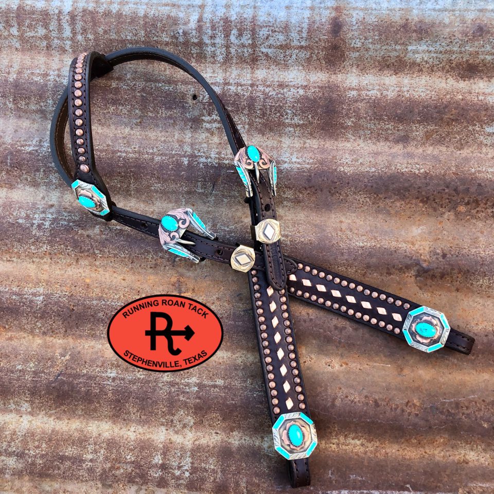 Metallic Copper Buckstitch Single Ear Headstall with German Silver Hardware 36"-43" Headstall10062025-13