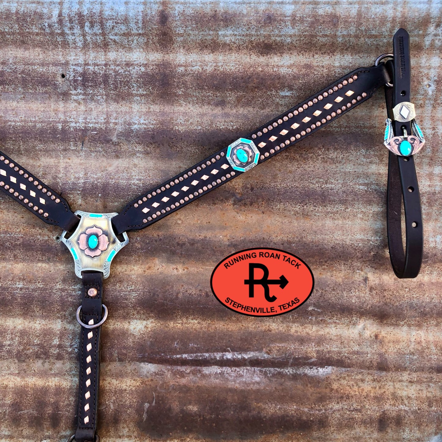 Metallic Copper Buckstitch Breast Collar with German Silver Hardware Breastcollar10062025-08