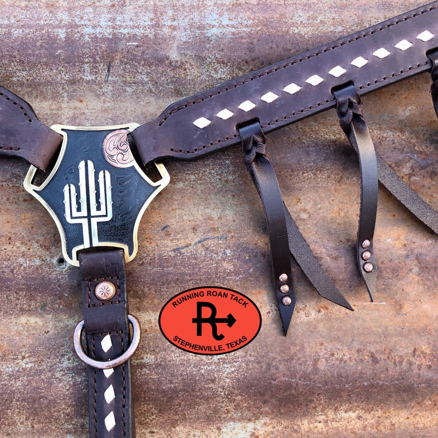 White Buckstitch Breast Collar with Tied Fringe and German Silver Hardware Breastcollar10062025-07