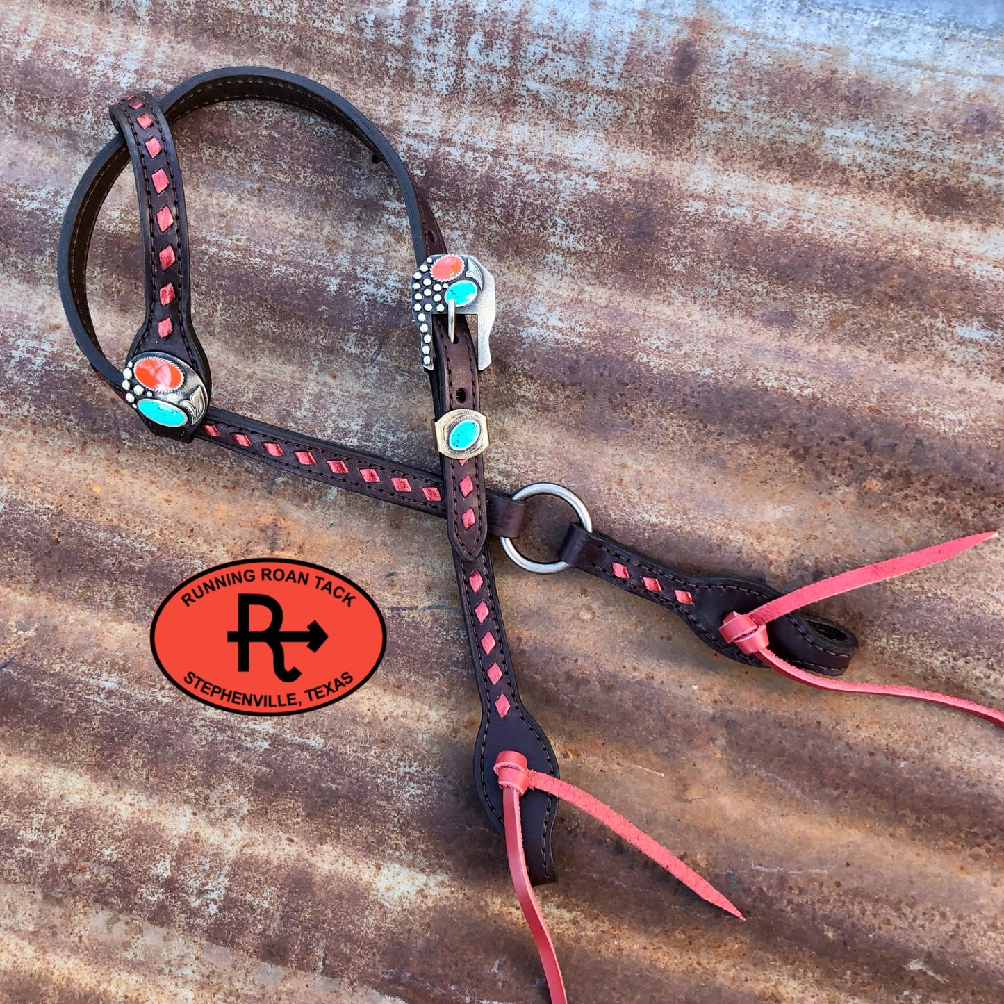 Red Buckstitch Single Ear Headstall with German Silver Hardware 35"-39" Headstall10062025-04