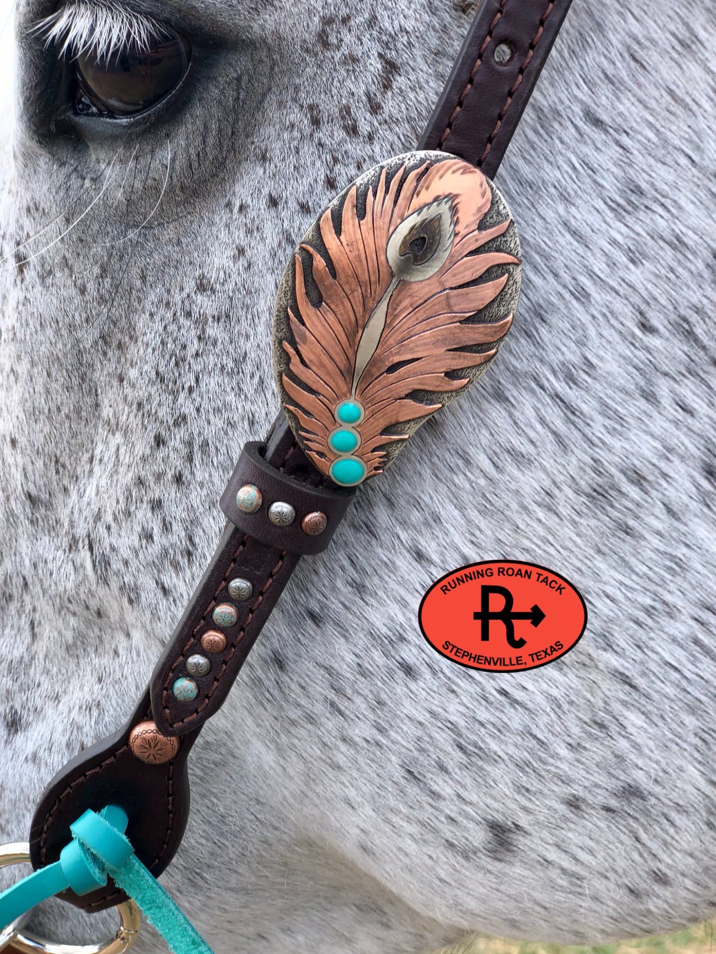 Single Ear Headstall with Throatlatch and Peacock Feather Buckle 39"-43" Headstall10062025-07