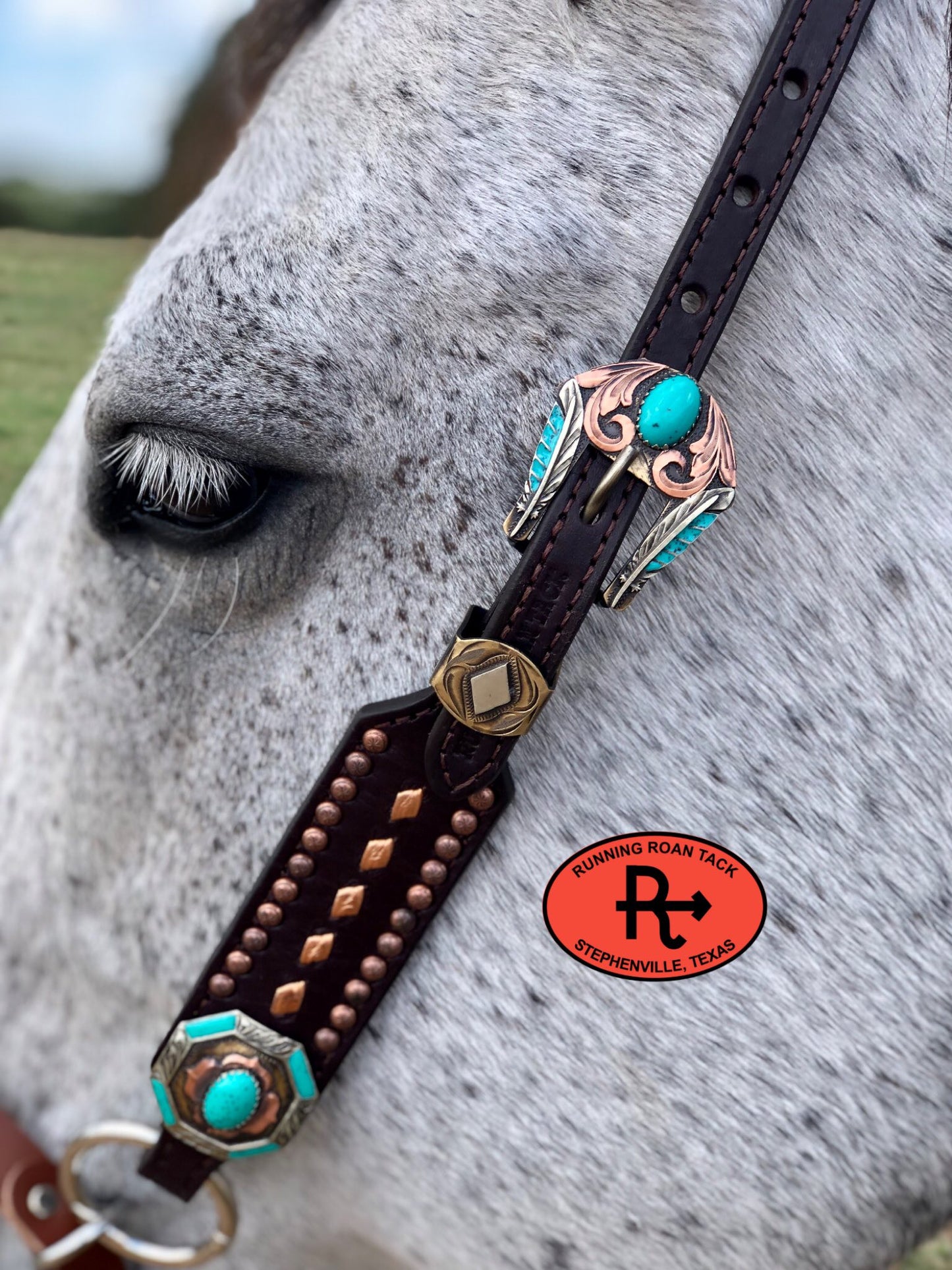 Metallic Copper Buckstitch Single Ear Headstall with German Silver Hardware 29"-37" Headstall10062025-12