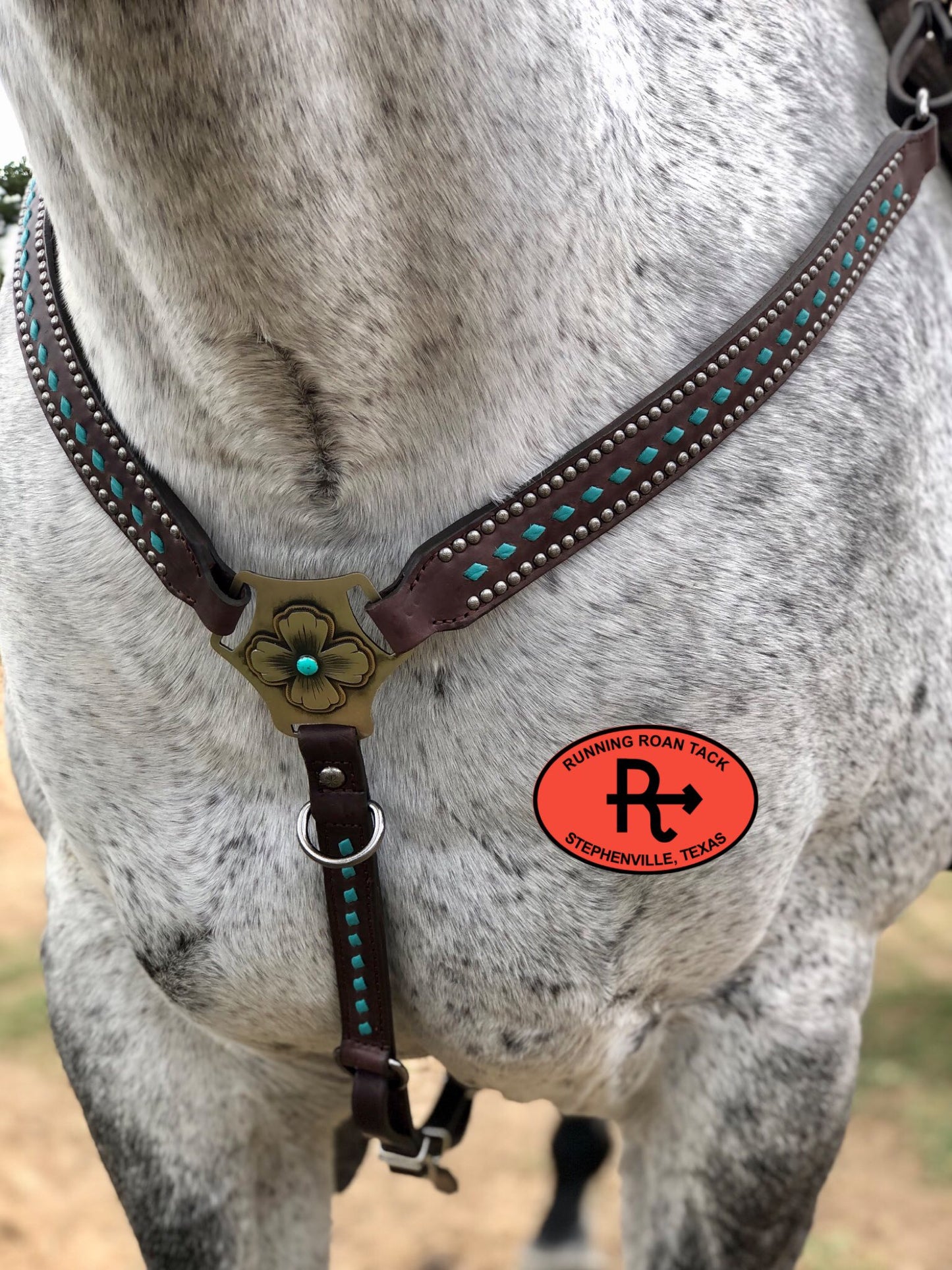 Turquoise Buckstitch Breast Collar with German Silver Hardware Breastcollar10062025-03