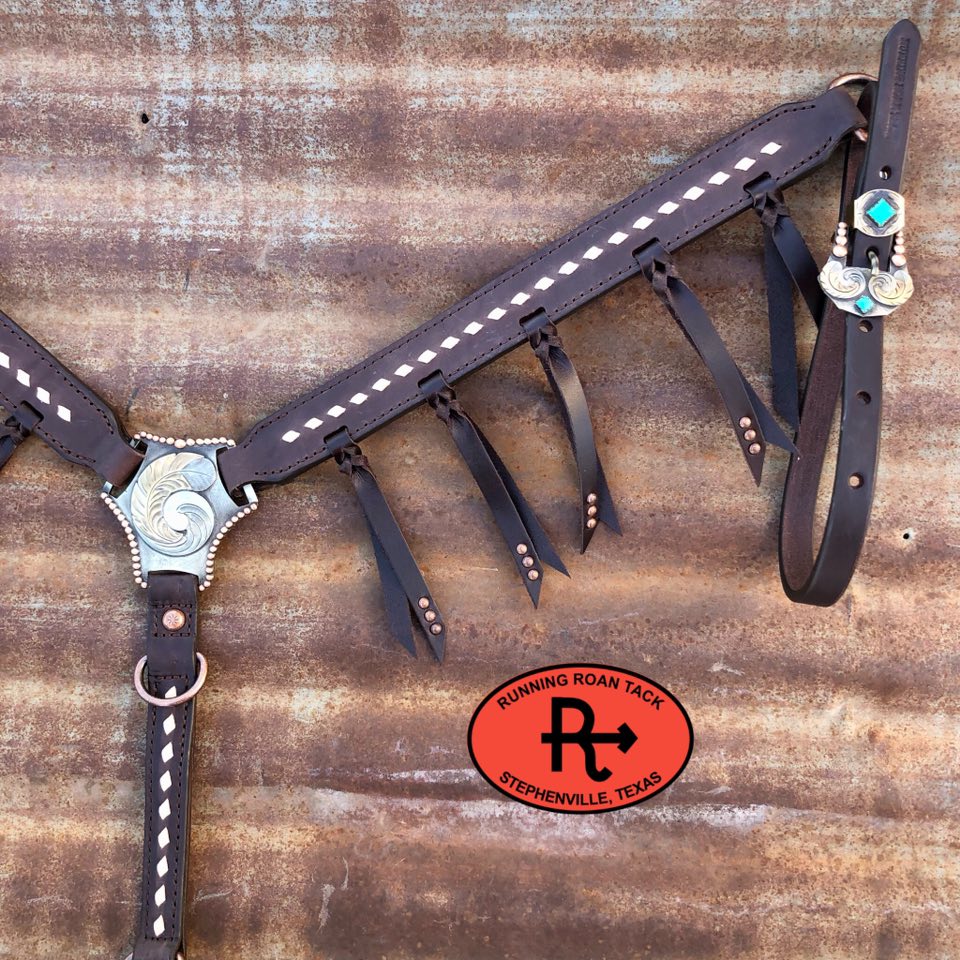 White Buckstitch Breast Collar with Tied Fringe and German Silver Hardware Breastcollar10062025-02