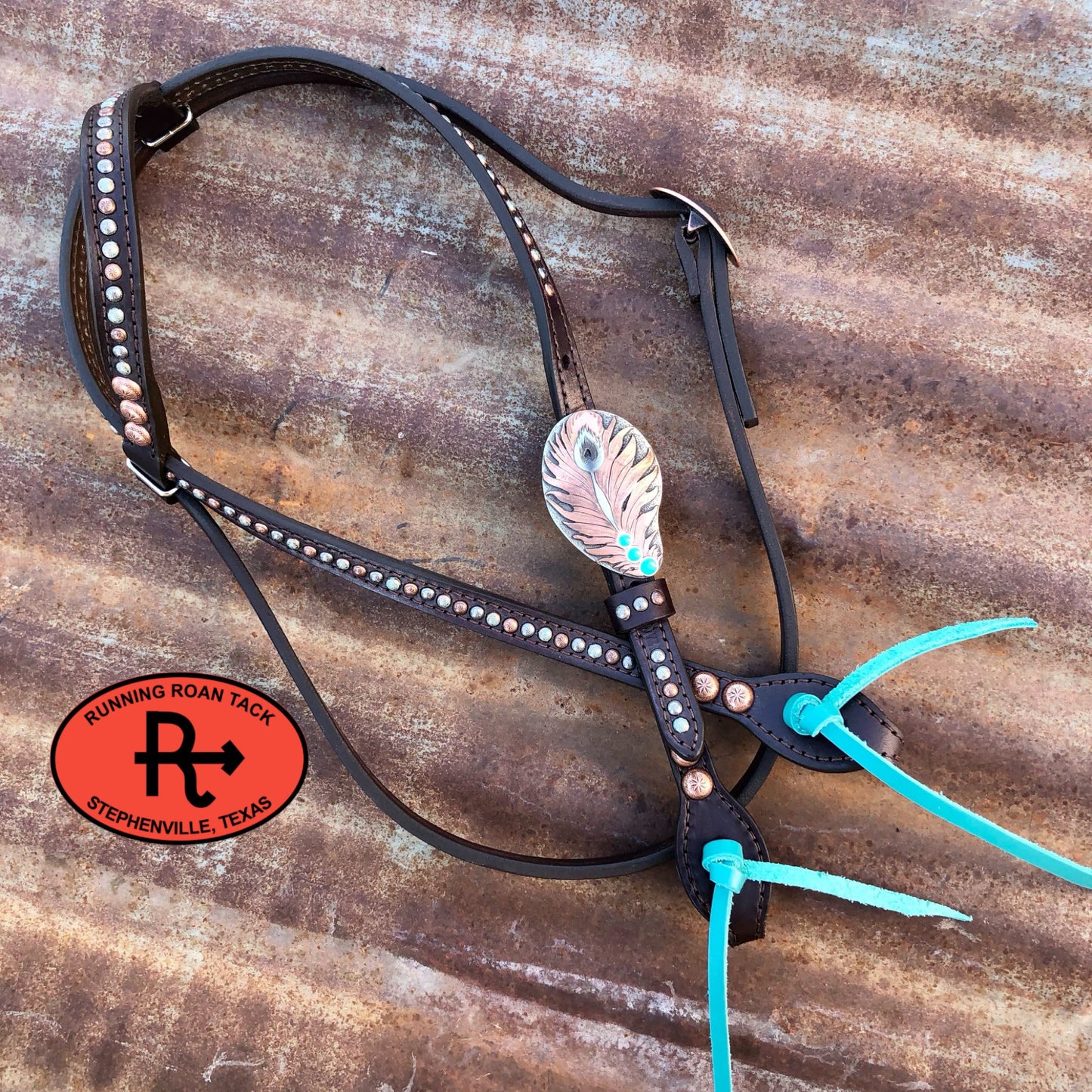 Single Ear Headstall with Throatlatch and Peacock Feather Buckle 39"-43" Headstall10062025-07