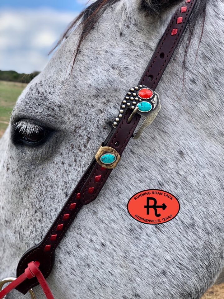 Red Buckstitch Single Ear Headstall with German Silver Hardware 35"-39" Headstall10062025-04