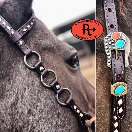 Single Ear Ring Headstall with White Buckstitch and German Silver Buckle 36"-40" Headstall11032025-06