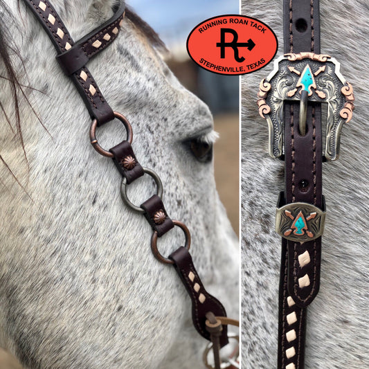 Single Ear Ring Headstall with White Buckstitch and German Silver Buckle 37"-41" Headstall11032025-02