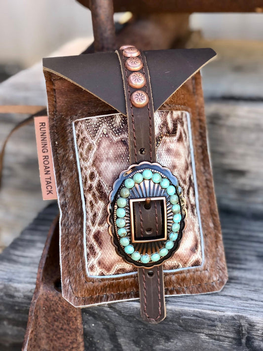 Cowhide and Snake Mini Saddle Bag with German Silver Buckle for Phone, Keys, Roping Powder, etc Minibag11032025-03 (Copy)