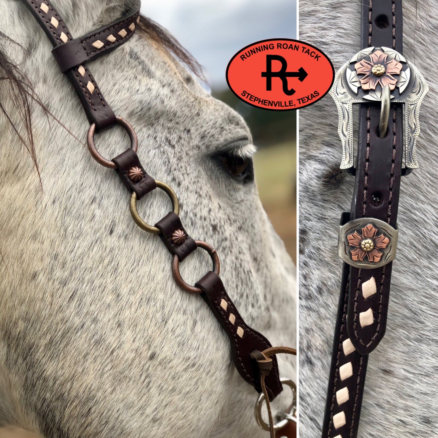 Single Ear Ring Headstall with White Buckstitch and German Silver Buckle 39"-43" Headstall12012025-01