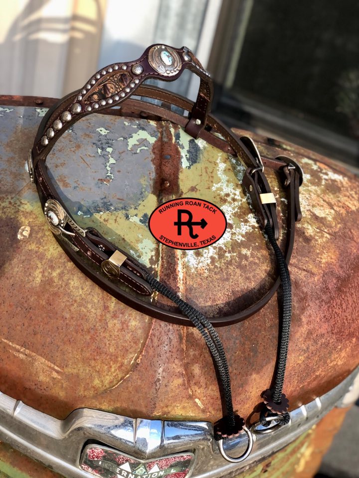 Dark Brown Croc Inlaid Browband Draw Gag Bit Headstall with German Silver Hardware HeadstallDG11032025-01