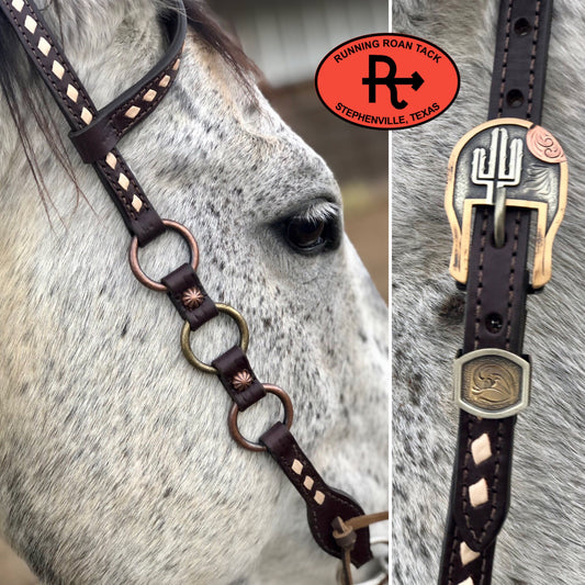 Single Ear Ring Headstall with White Buckstitch and German Silver Buckle 38"-42" Headstall11032025-03