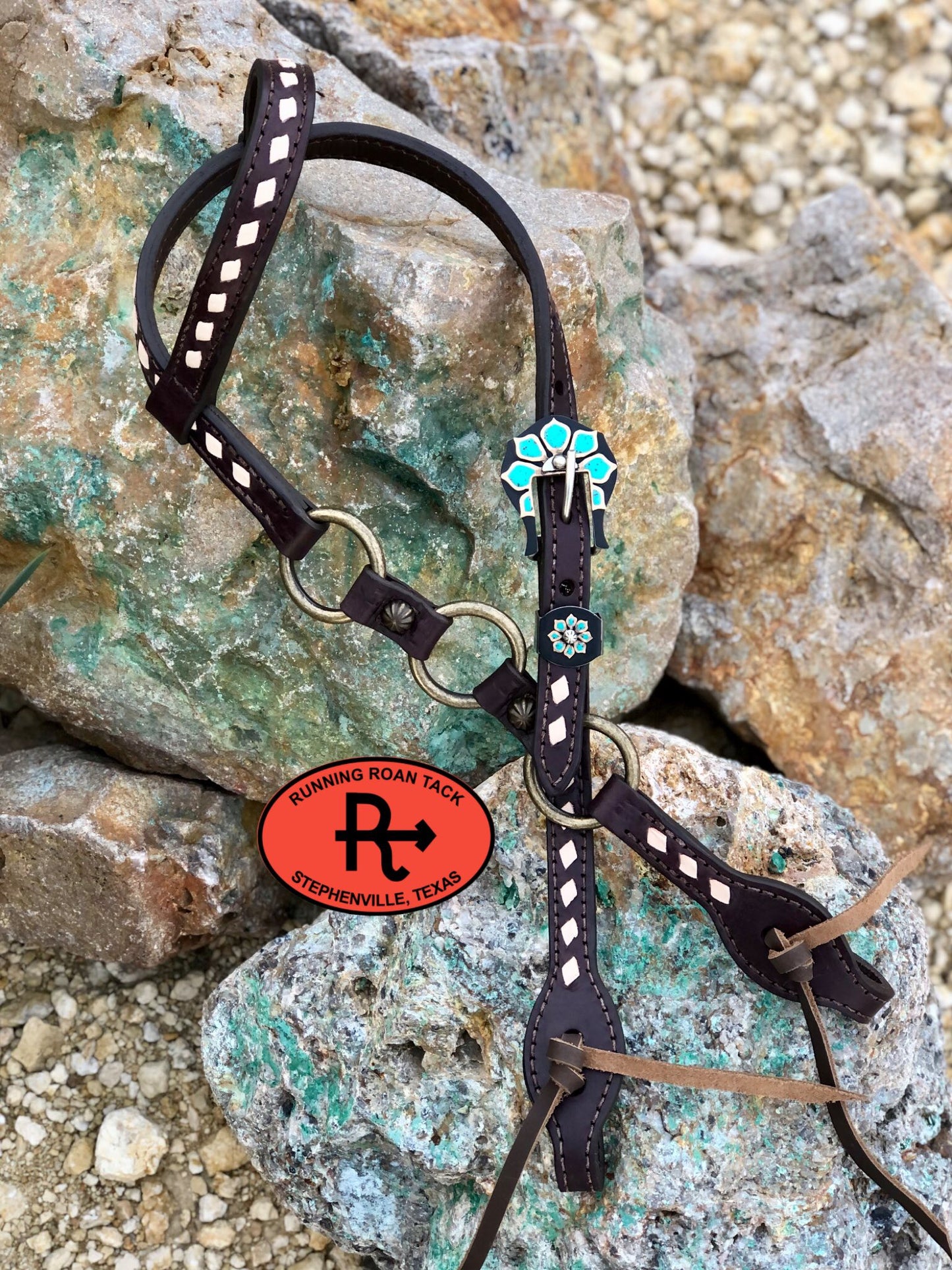 Single Ear Ring Headstall with White Buckstitch and German Silver Buckle 35"-39" Headstall11032025-07