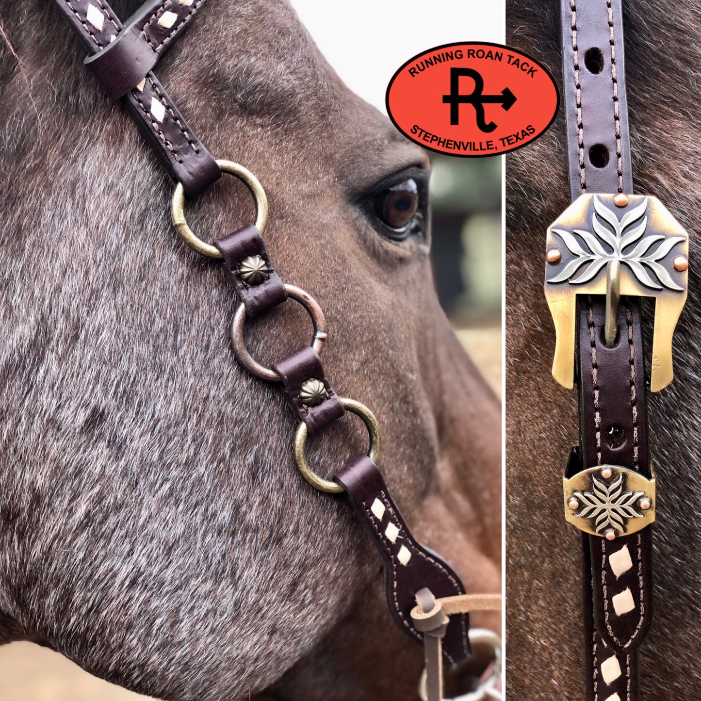 Single Ear Ring Headstall with White Buckstitch and German Silver Buckle 38"-42" Headstall11032025-05