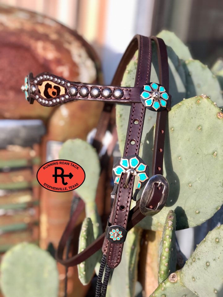 Hair On Leopard Inlaid Browband Draw Gag Bit Headstall with German Silver Hardware HeadstallDG11032025-04