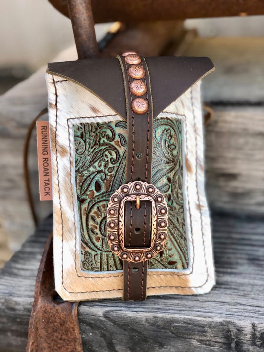 Mint Paisley Mini Saddle Bag with Cart Buckle for Phone, Keys, Roping Powder, etc Minibag11032025-15