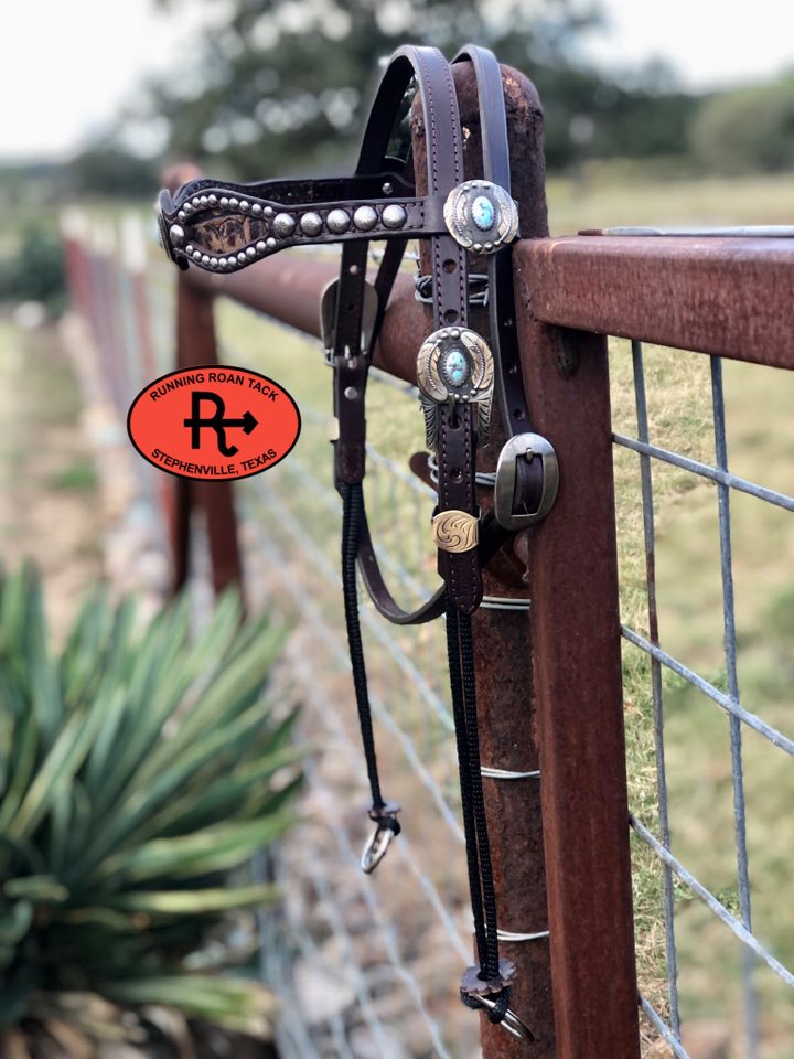 Dark Brown Croc Inlaid Browband Draw Gag Bit Headstall with German Silver Hardware HeadstallDG11032025-01