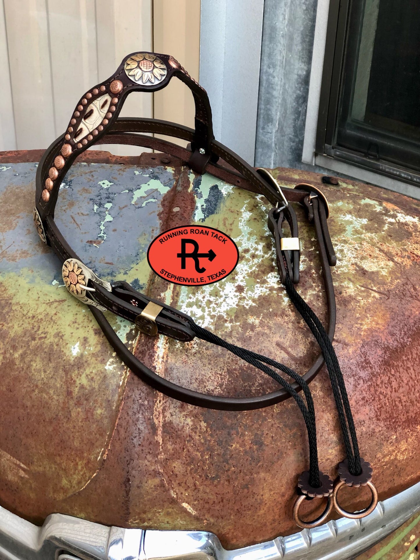 Sand Croc Inlaid Browband Draw Gag Bit Headstall with German Silver Hardware HeadstallDG11032025-05