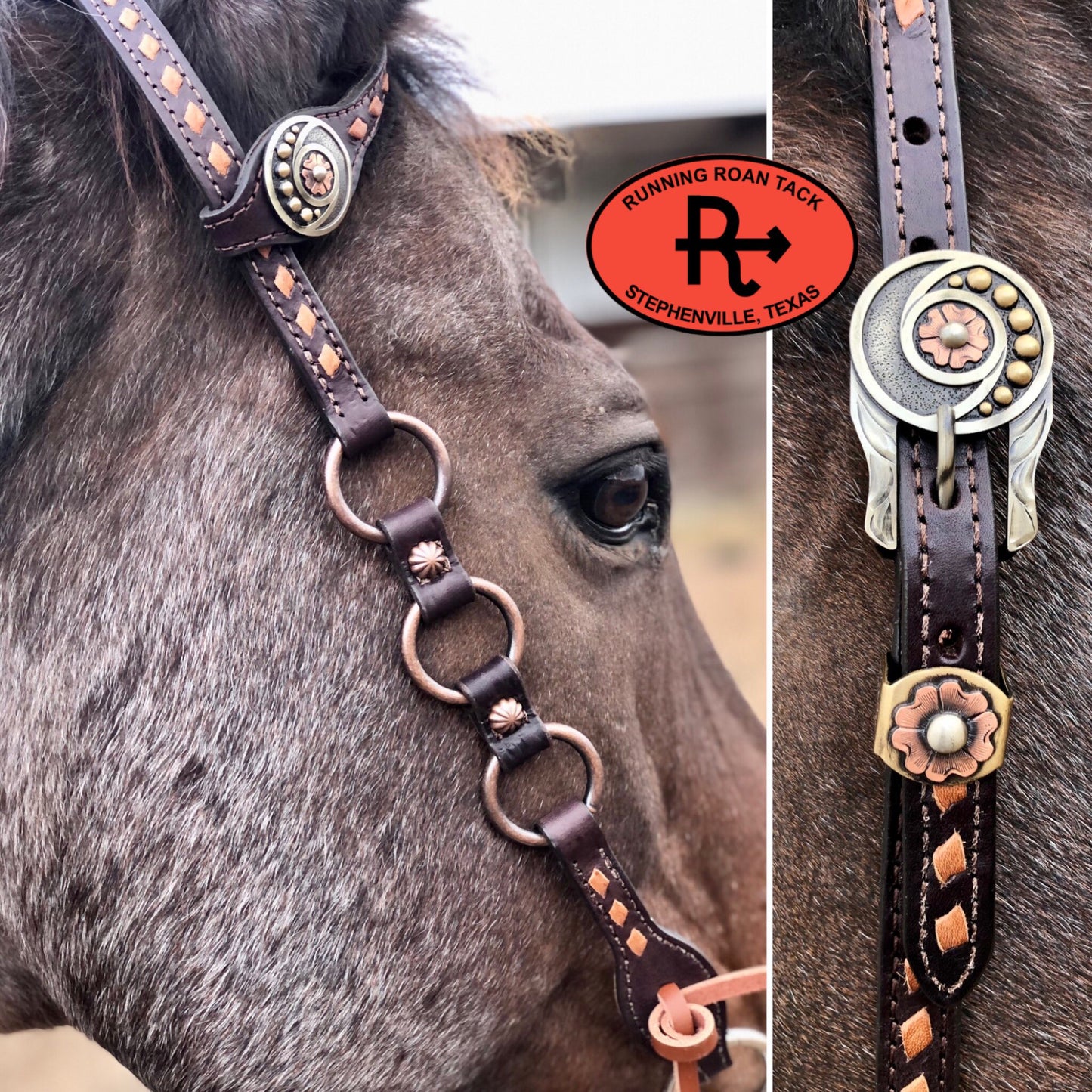 Single Ear Ring Headstall with Brown Buckstitch and German Silver Hardware 37"-41" Headstall11032025-09