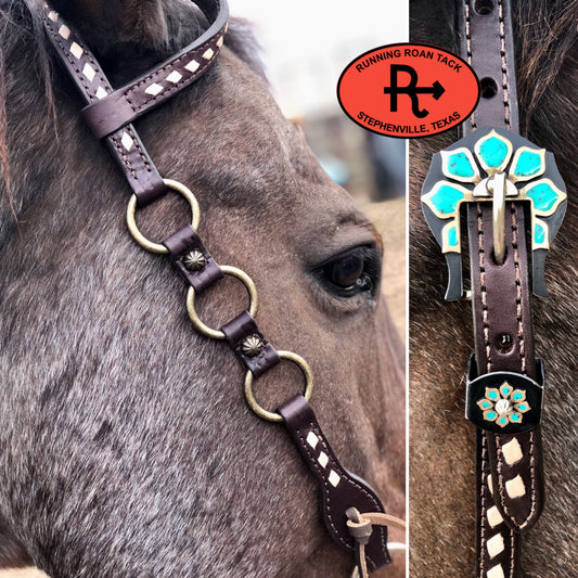 Single Ear Ring Headstall with White Buckstitch and German Silver Buckle 35"-39" Headstall11032025-07