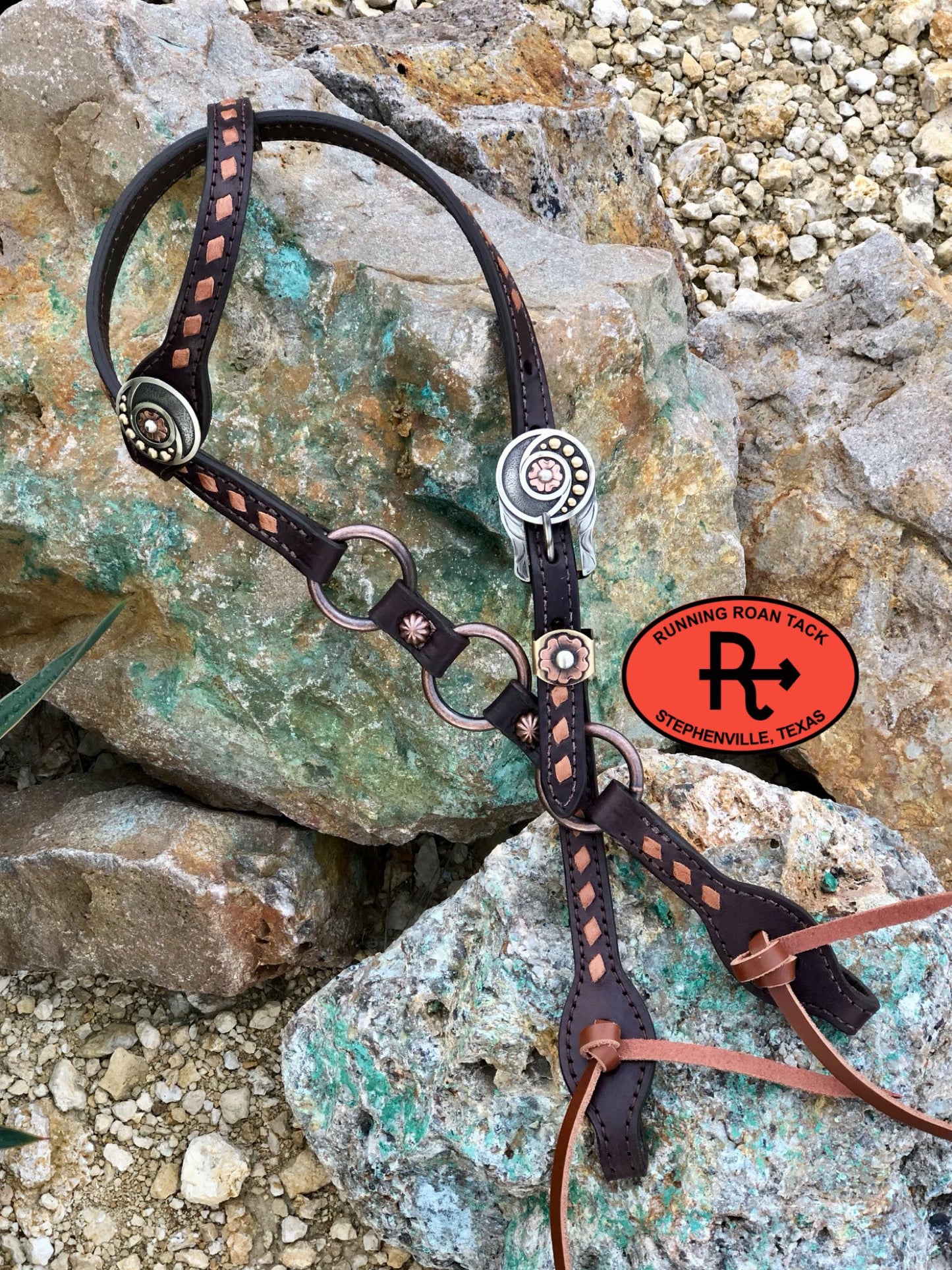 Single Ear Ring Headstall with Brown Buckstitch and German Silver Hardware 37"-41" Headstall11032025-09