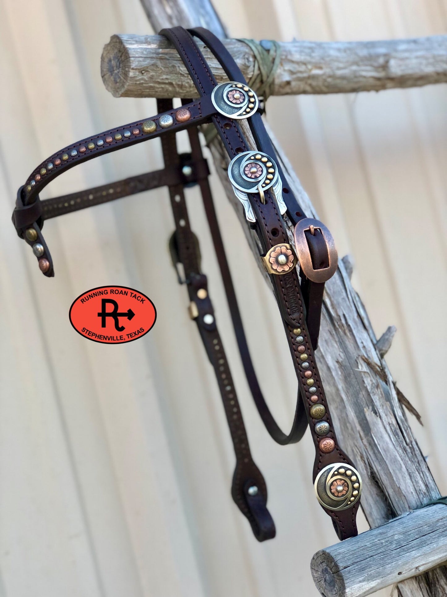 Futurity Knot Browband Headstall with Multicolor Dots and German Silver Flowers 36"-43" Headstall12012025-02