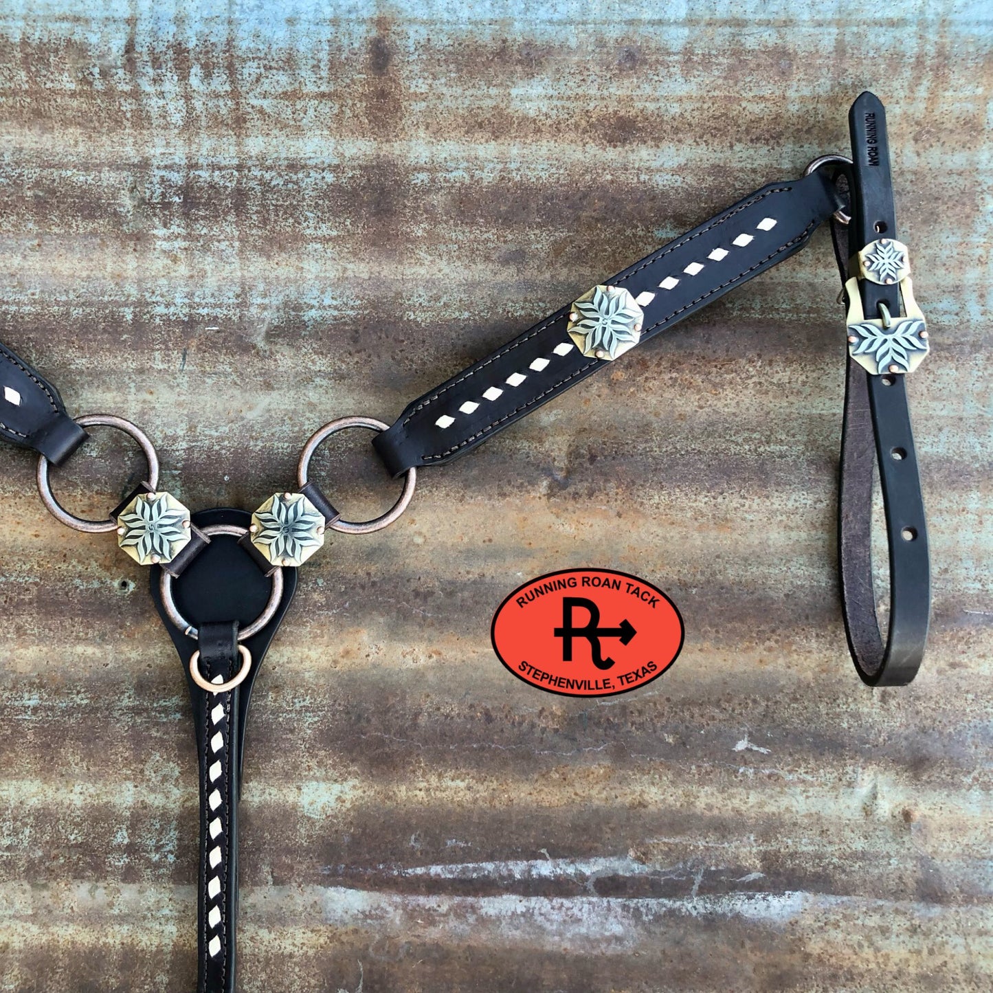 Ring Breast Collar with White Buckstitch and German Silver Conchos Breastcollar12012025-02