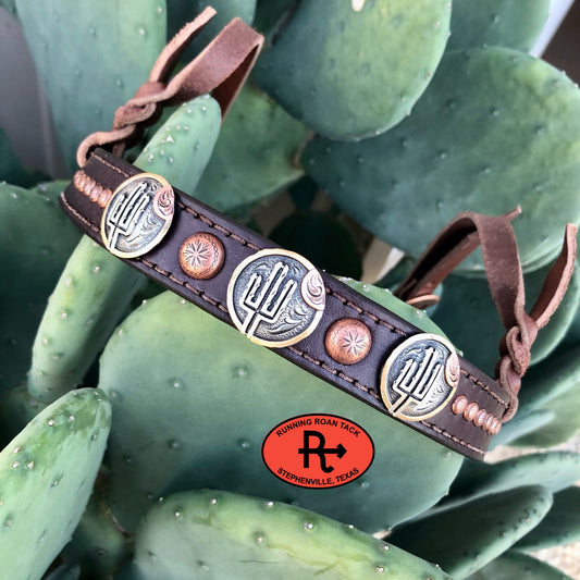 Tiedown Noseband with three German Silver Cactus Conchos and Copper Dots Tiedown12012025-04