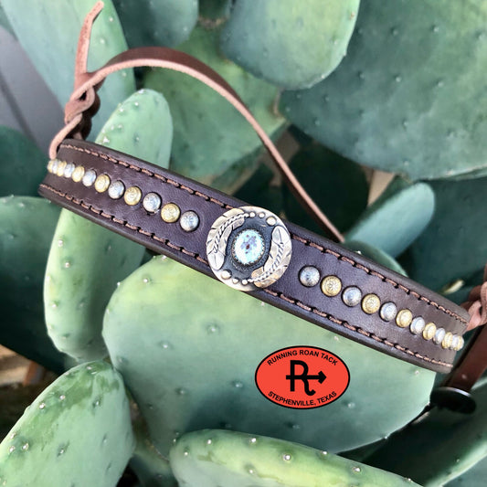 Tiedown Noseband with German Silver Feather Concho and Multicolor Dots Tiedown12012025-07