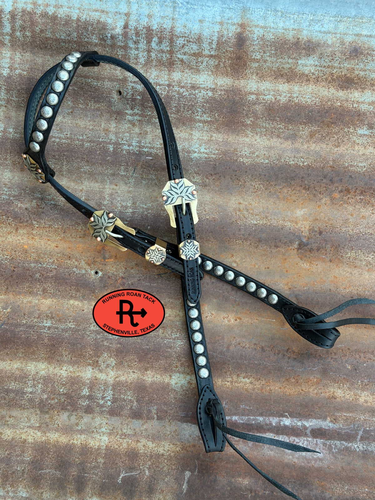 Black Headstall with Quick Change Pineapple Knots and German Silver Hardware 36”-43” Headstall10052026-05