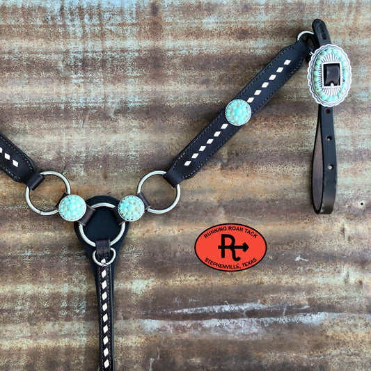 Ring Breast Collar with White Buckstitch and Turquoise Stone Conchos Breastcollar12012025-05