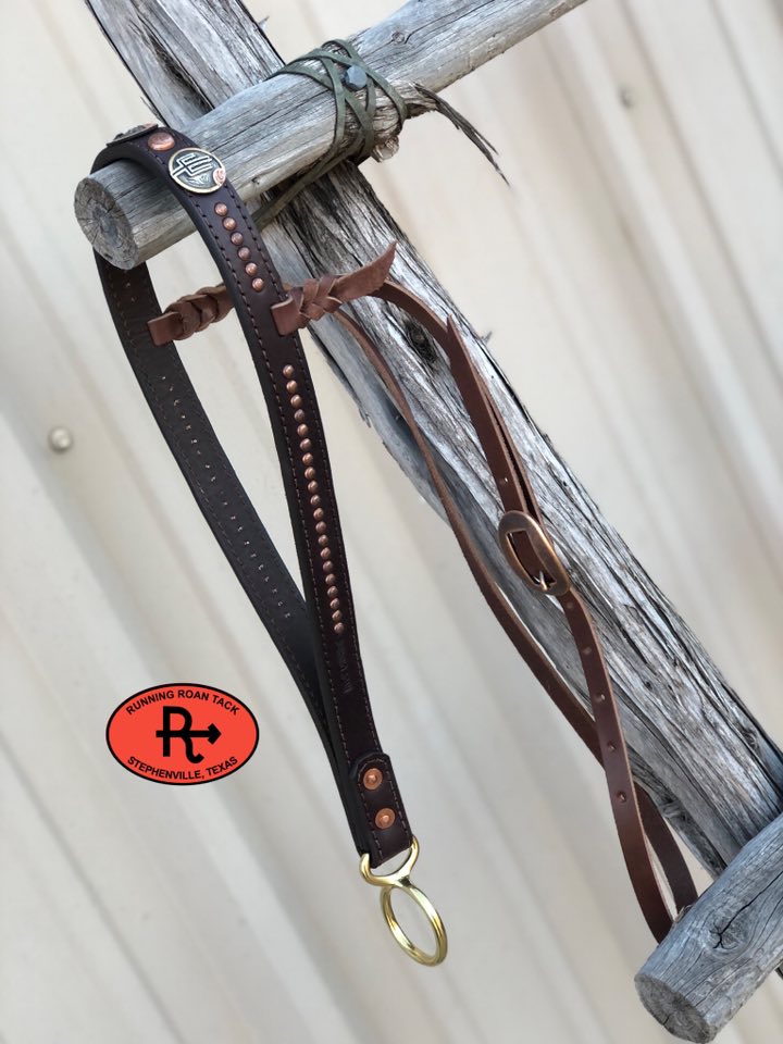 Tiedown Noseband with three German Silver Cactus Conchos and Copper Dots Tiedown12012025-04