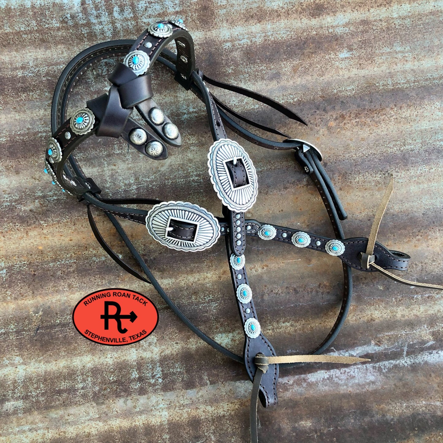 Futurity Knot Headstall Loaded with Oval Southwest Conchos and Dots 36"-43" Headstall12012025-07