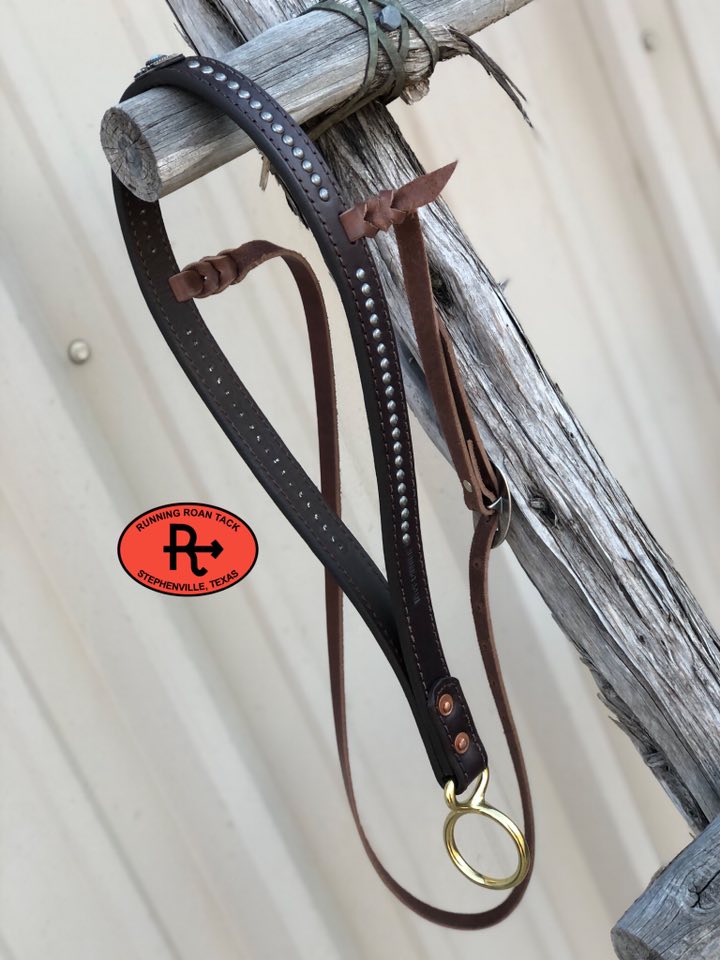 Tiedown Noseband with German Silver Feather Concho and Antique Silver Dots Tiedown12012025-02