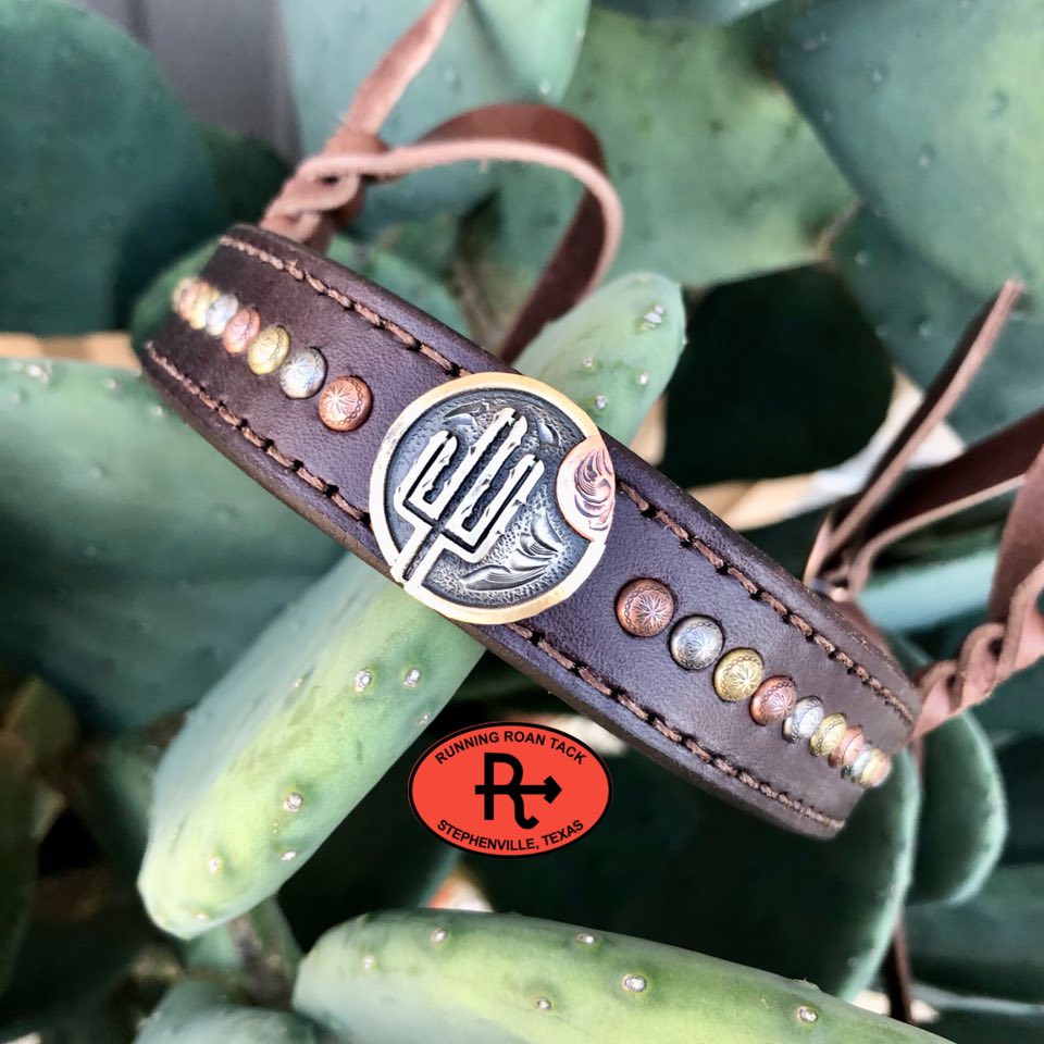 Tiedown Noseband with German Silver Cactus Concho and Multicolor Dots Tiedown12012025-03