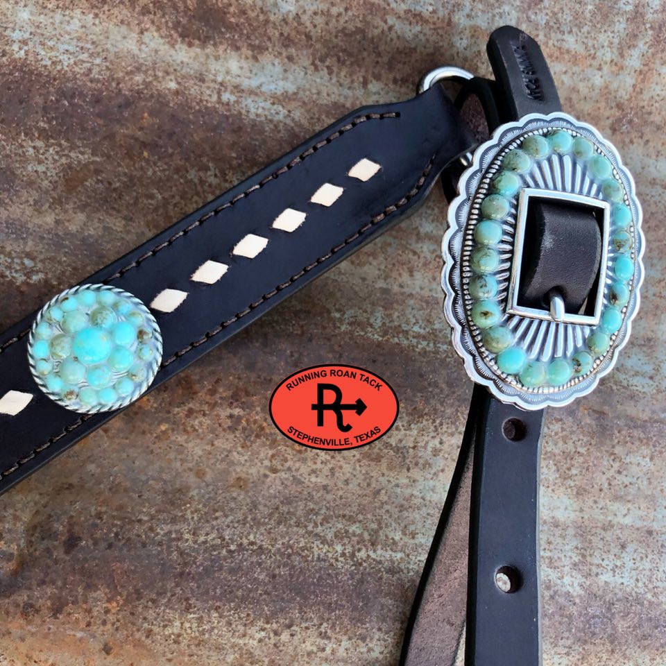 Ring Breast Collar with White Buckstitch and Turquoise Stone Conchos Breastcollar12012025-05