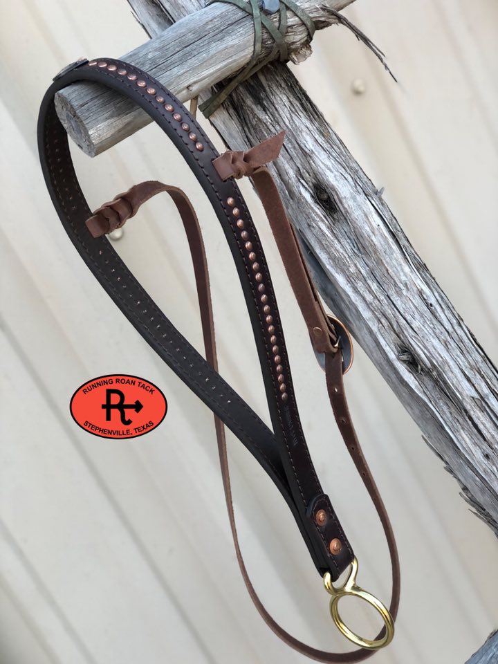 Tiedown Noseband with German Silver Feather Concho and Copper Dots Tiedown12012025-01
