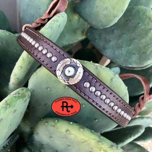 Tiedown Noseband with German Silver Feather Concho and Antique Silver Dots Tiedown12012025-02