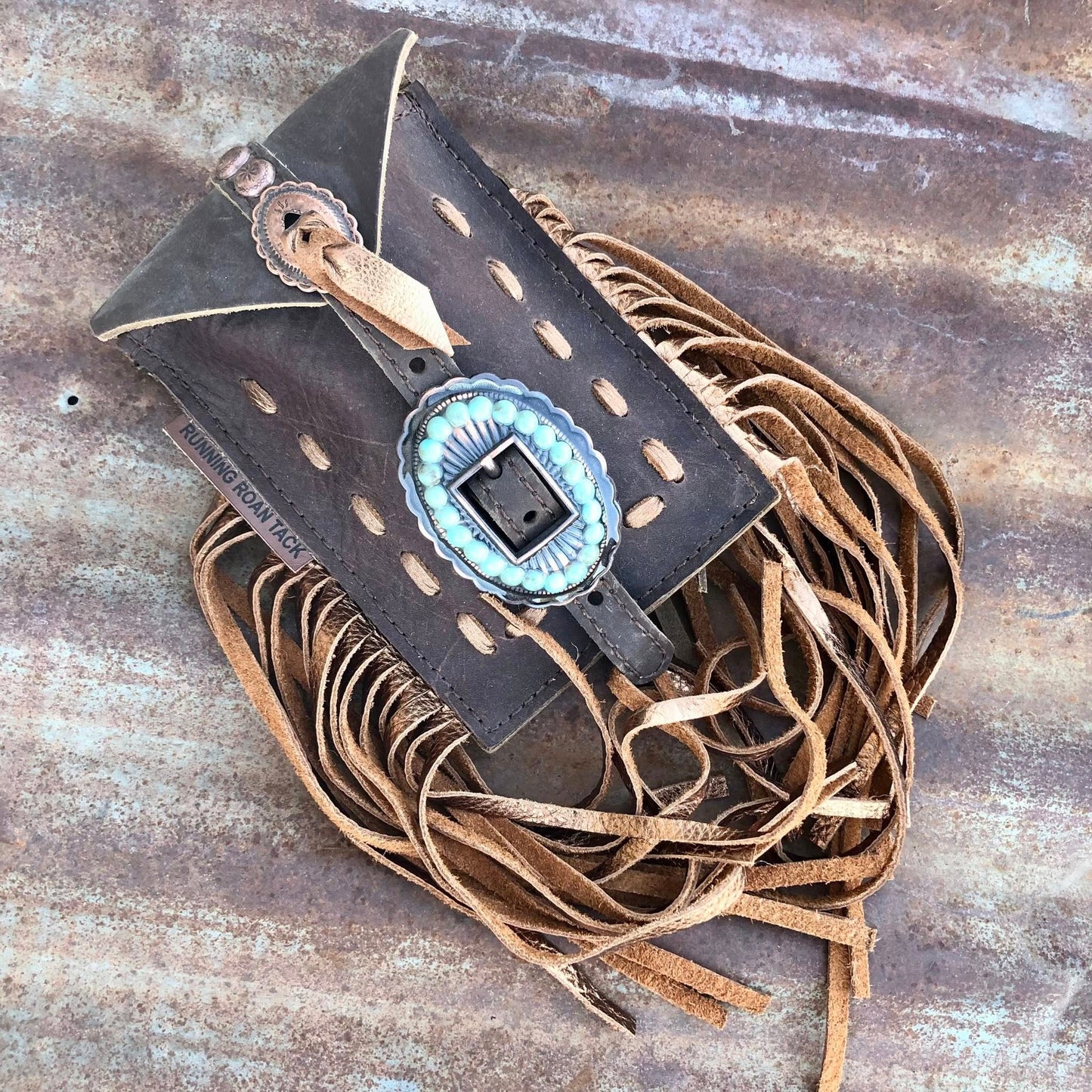 Bronze Pop Stitch Mini Saddle Bag for Phone, Keys, Roping Powder, etc.