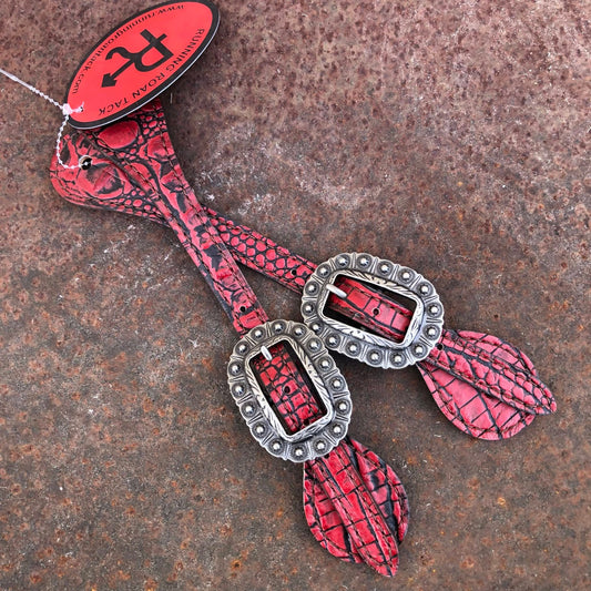 Red Croc Spur Straps with Antique Silver Berry Buckles