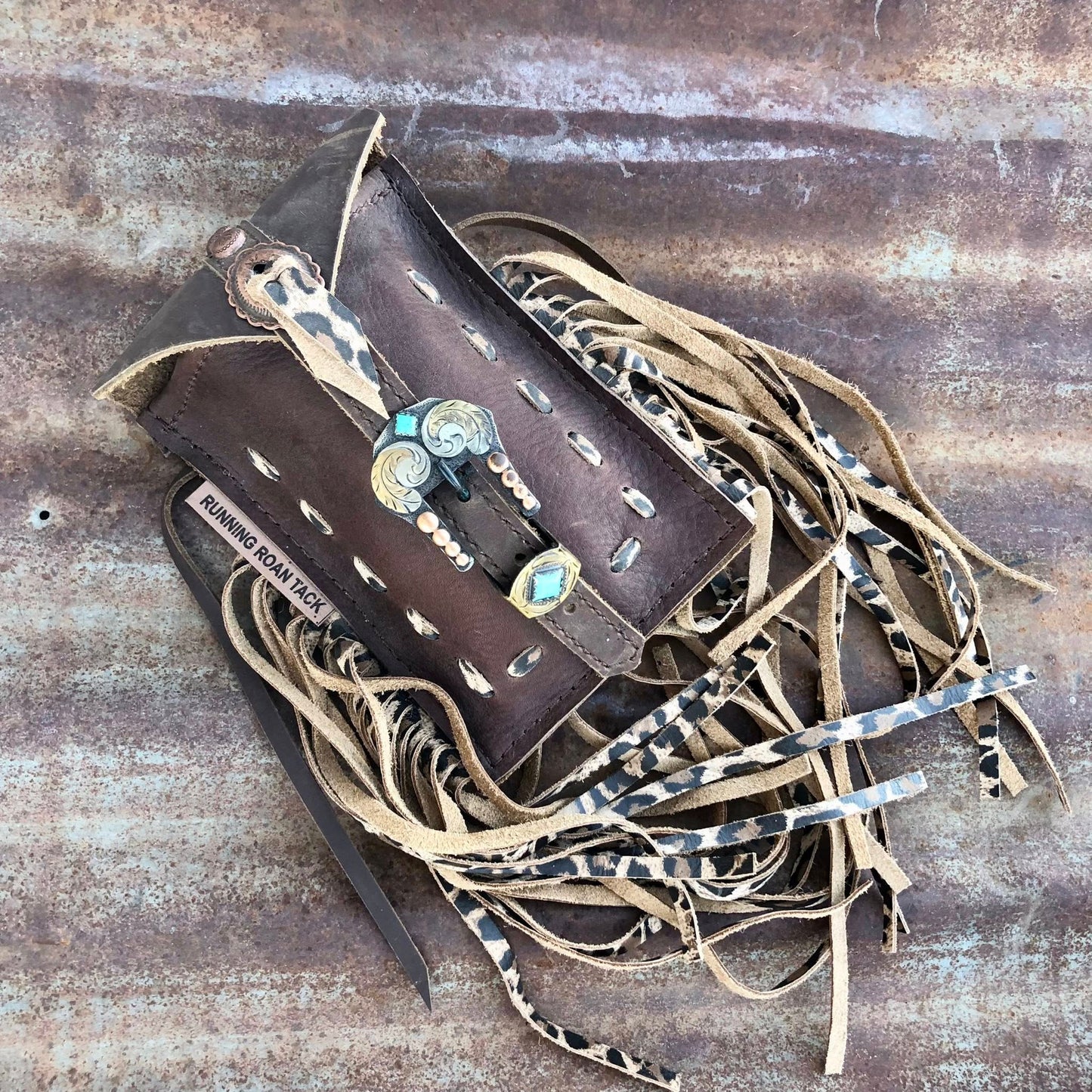 Leopard Pop Stitch Mini Saddle Bag with Feather Buckle for Phone, Keys, Roping Powder, etc.