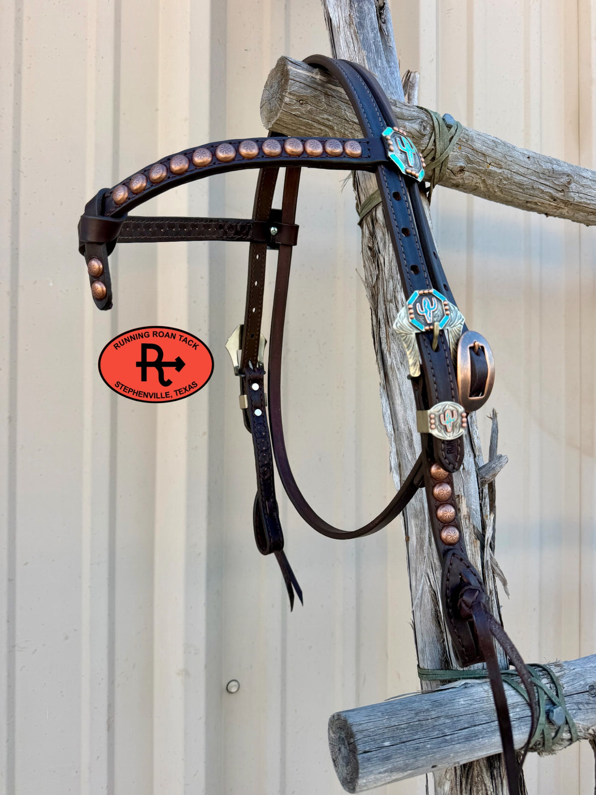 Chocolate Short Cheek Futurity Knot Headstall with Quick Change Pineapple Knots and German Silver Cactus Hardware 29”-37” Headstall10052026-12