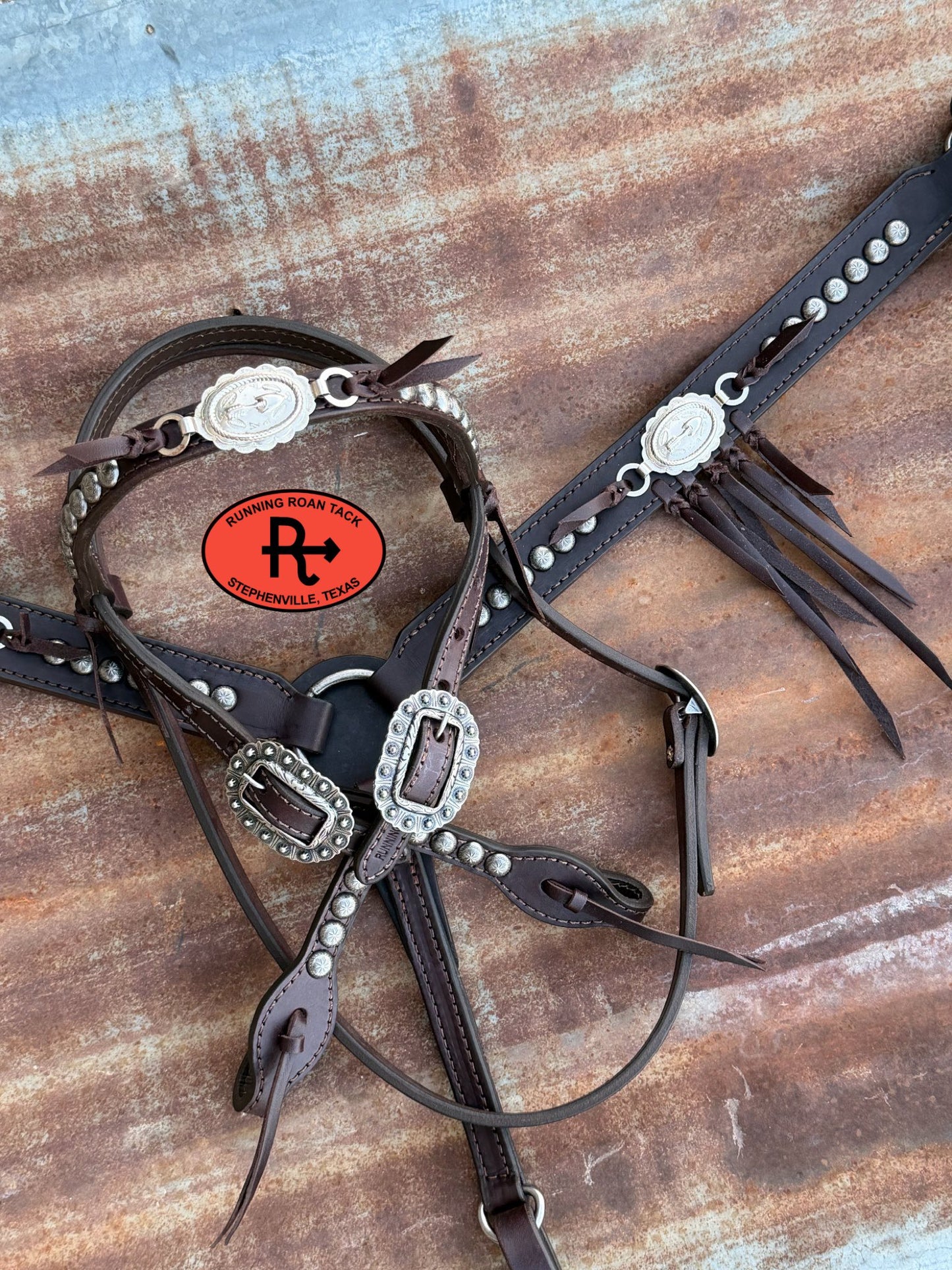 Dotted Tack Set with Tied Fringe and Vintage Thrifted Nickel Arrow Medallions *Buy one piece or both pieces* Set03022026-02