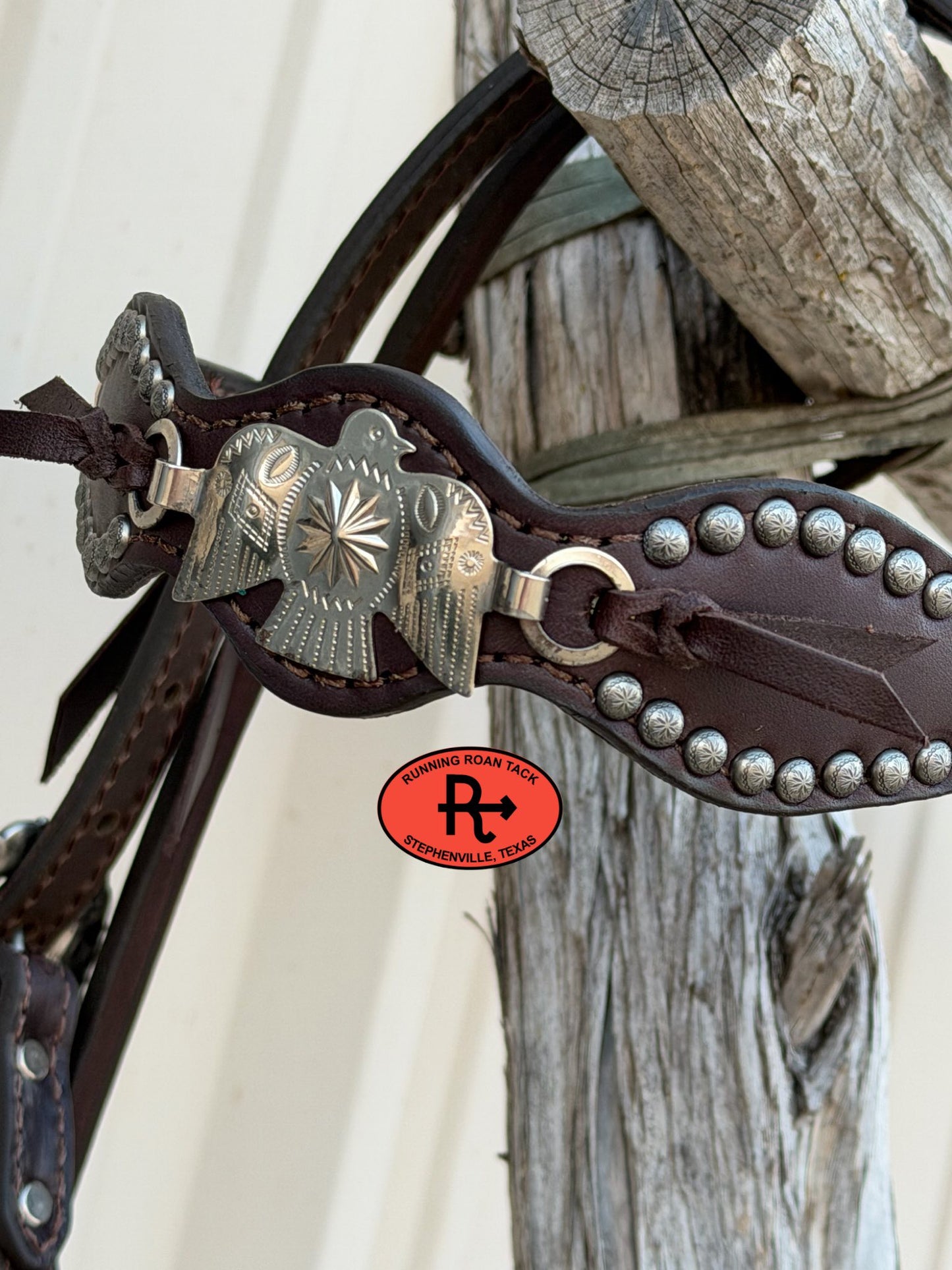 Tack Set with White Buckstitch and Vintage Thrifted Nickel Thunderbirds *Buy one piece or both pieces* Set03022026-04