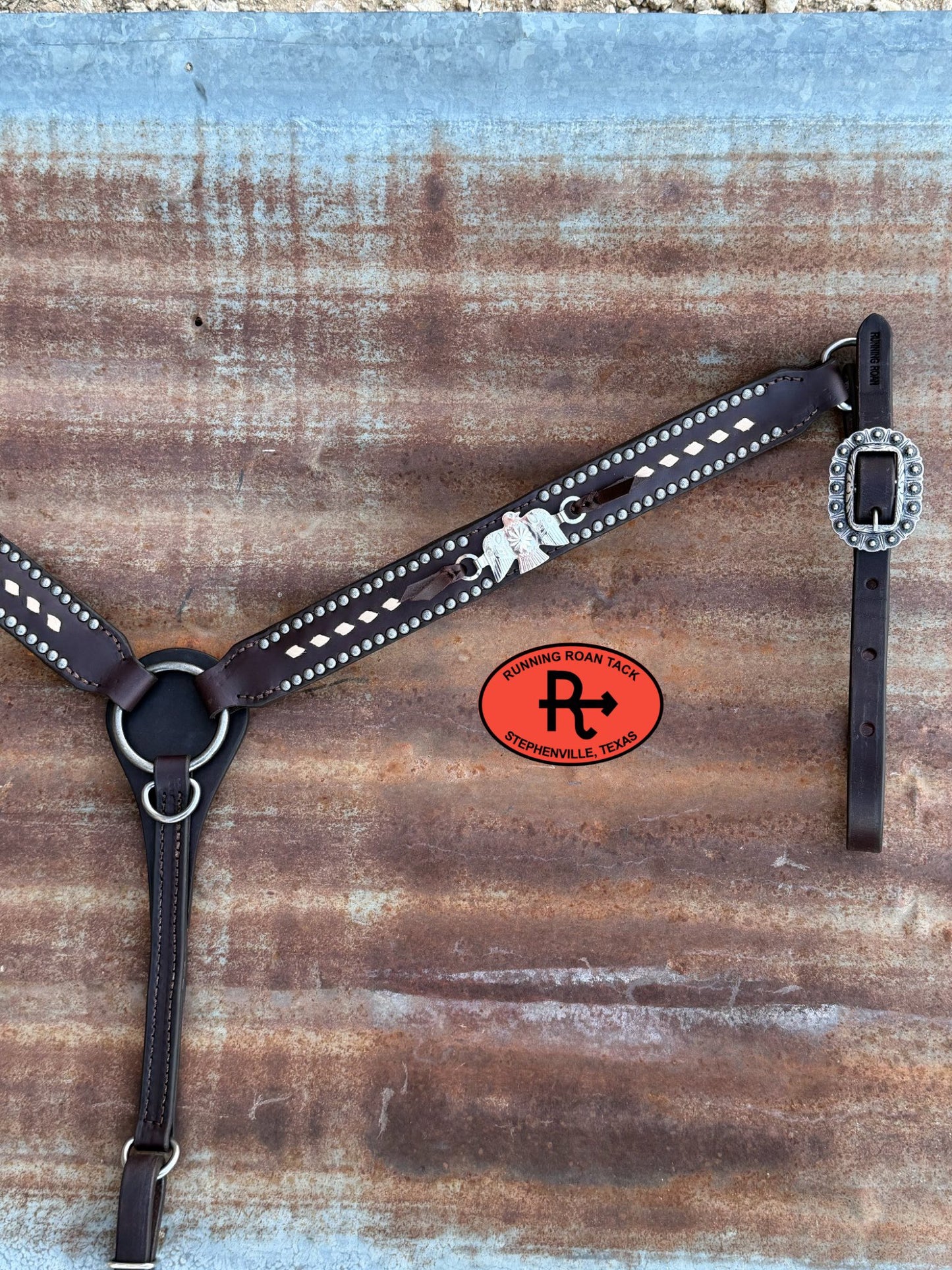 Tack Set with White Buckstitch and Vintage Thrifted Nickel Thunderbirds *Buy one piece or both pieces* Set03022026-04