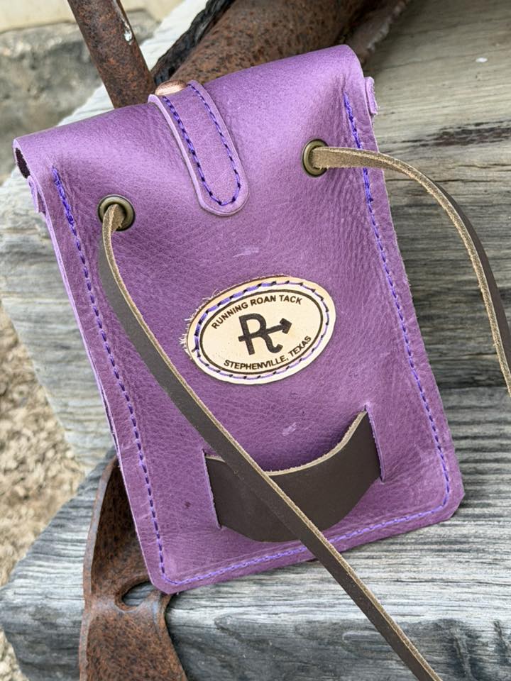 Purple Leather Mini Saddle Bag with Copper Buckle for Phone, Keys, Roping Powder, etc
